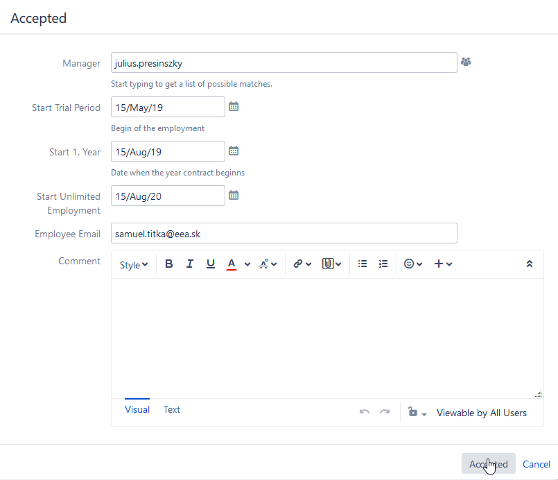 Náhled náborového procesu v systému Jira
